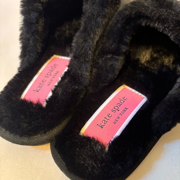 Kate Spade Black Faux Fur Glitter Slippers Size 9B - Picture 9 of 12